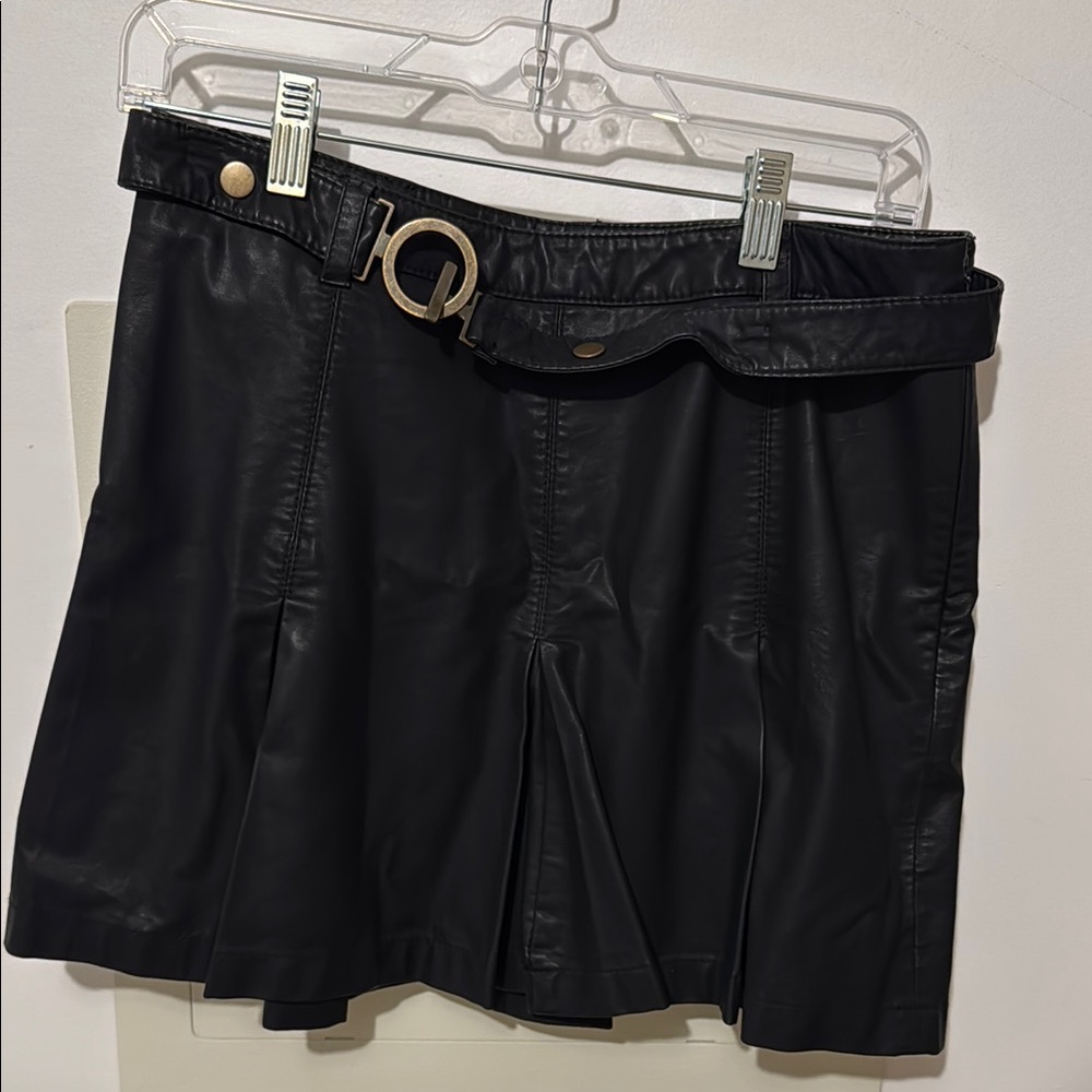 Black faux Leather Skirt with Belt